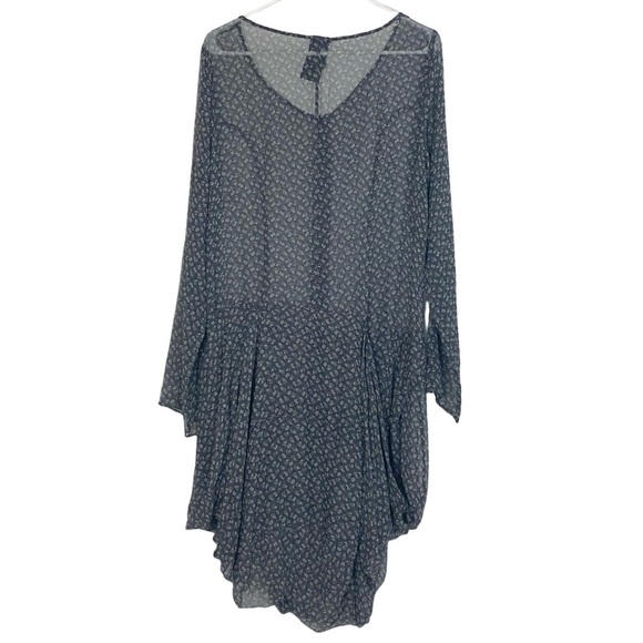 Silk Sheer Floral Dress Womens Size Medium Midi Oversized Black Long Sleeve - Picture 3 of 16